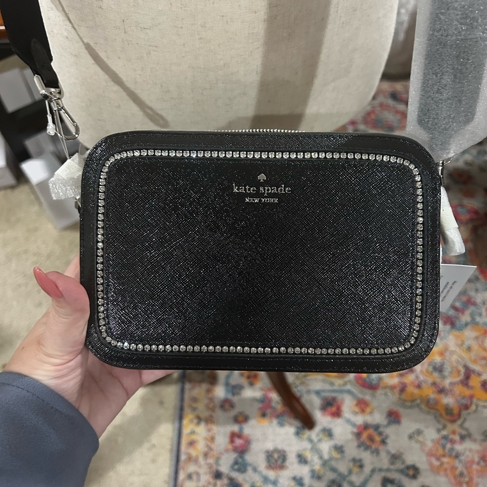 Kate Spade Madison Black Camera Bag Rhinestone Trim Crossbody NWT - Picture 3 of 11